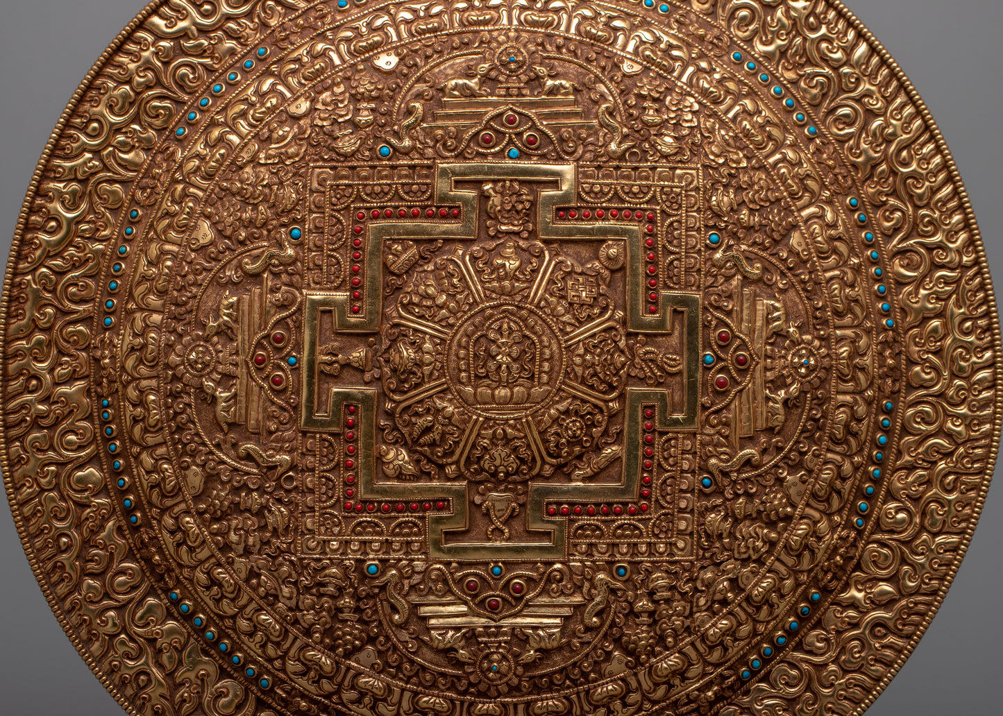 Auspicious Mandala Copper Wall Hanging | Symbolic Décor for Spiritual Harmony