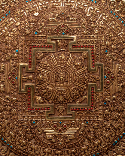 Auspicious Mandala Copper Wall Hanging | Symbolic Décor for Spiritual Harmony