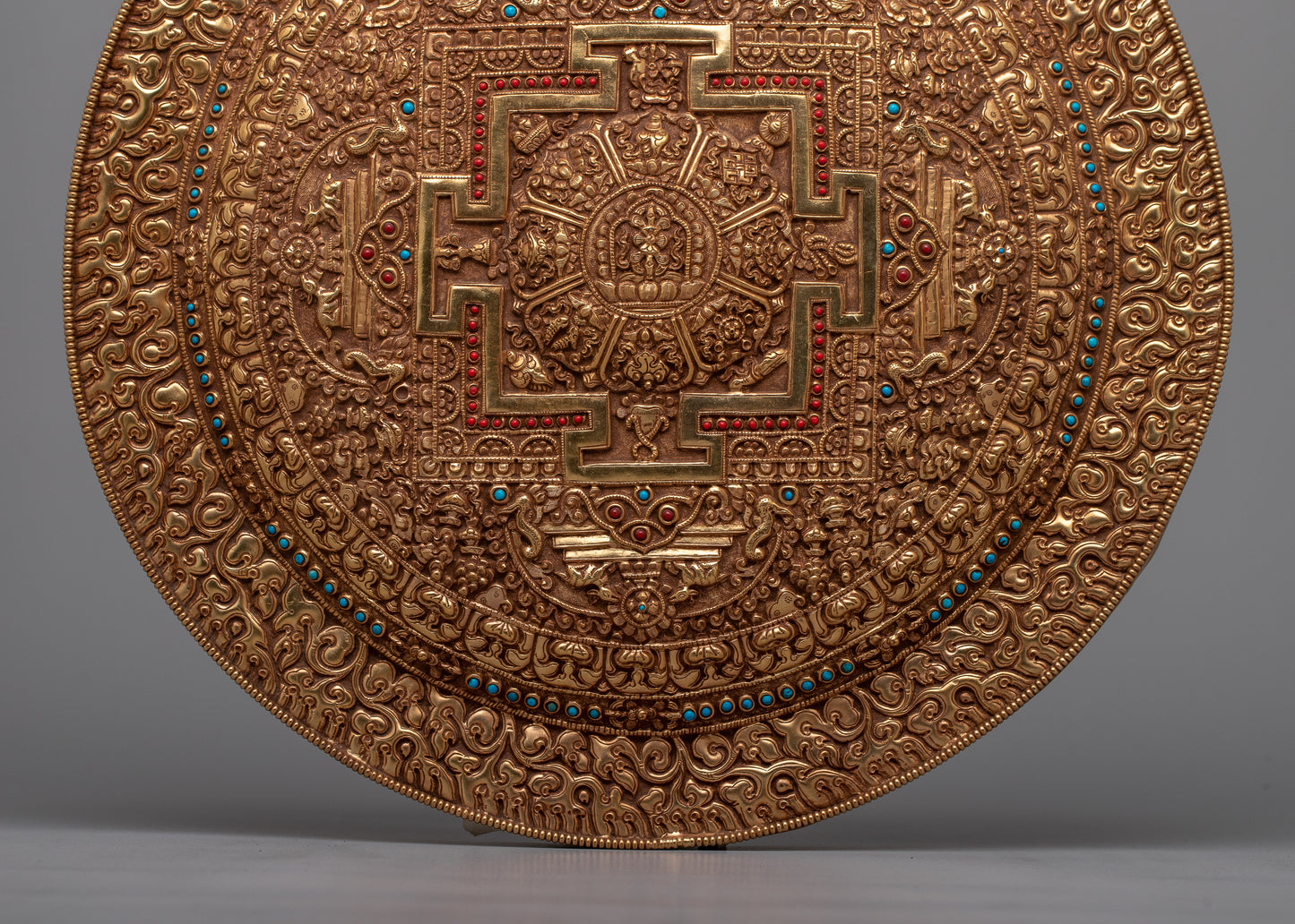 Auspicious Mandala Copper Wall Hanging | Symbolic Décor for Spiritual Harmony