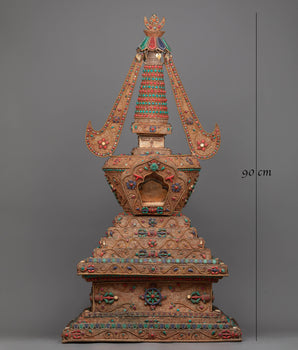 Copper Stupa Tibetan Altar | Reverence and Majesty in 24k Gold-Plated Splendor