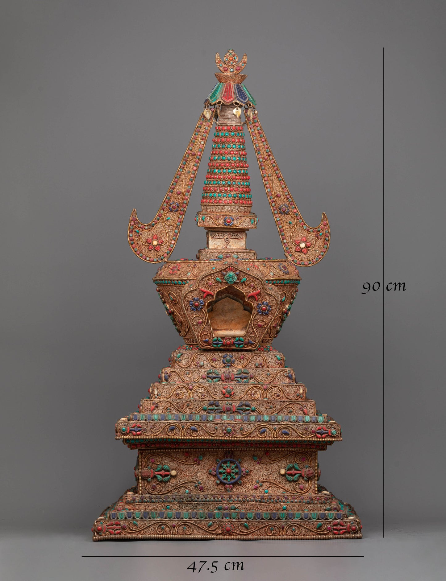 Copper Stupa Tibetan Altar | Reverence and Majesty in 24k Gold-Plated Splendor