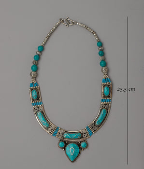 White Metal Tibetan Necklace | Exuding Traditional Elegance and Cultural Significance