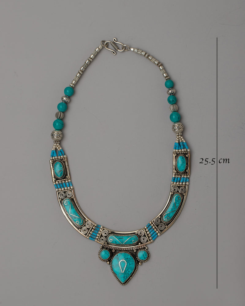 White Metal Tibetan Necklace | Exuding Traditional Elegance and Cultural Significance