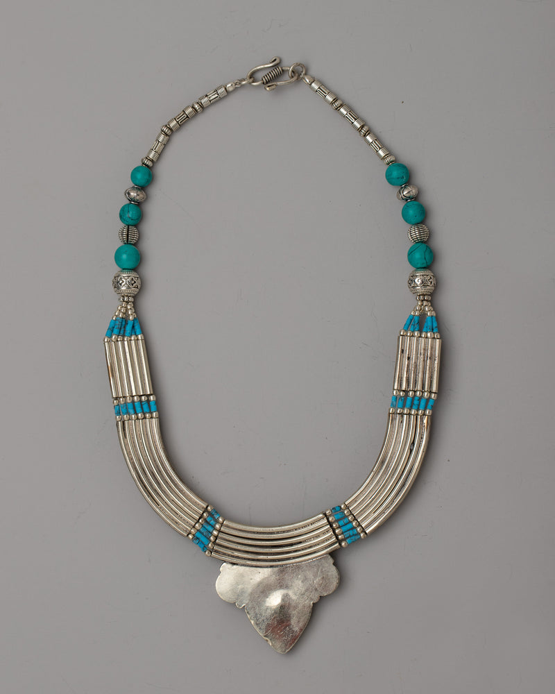 White Metal Tibetan Necklace | Exuding Traditional Elegance and Cultural Significance