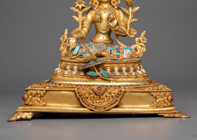 Buddha Statue Green Tara | Copper Body Enhanced with 24K Gold Plating