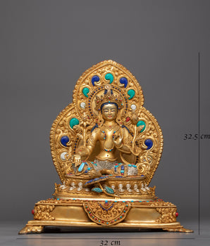 Buddha Statue Green Tara | Copper Body Enhanced with 24K Gold Plating
