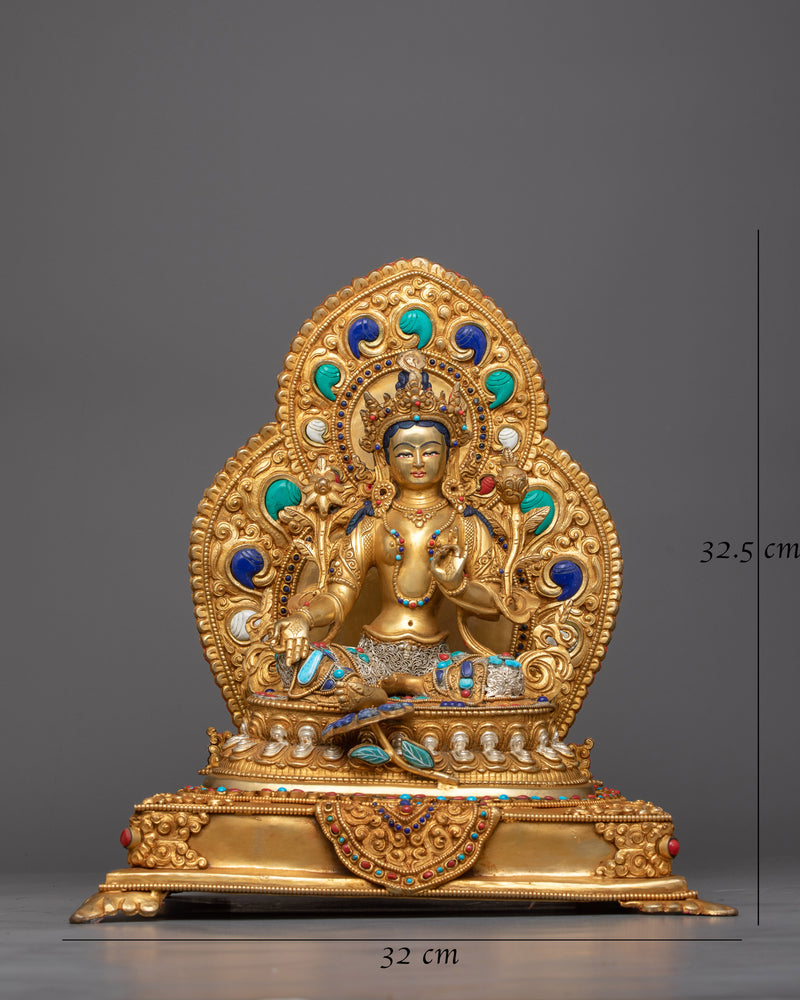 Buddha Statue Green Tara | Copper Body Enhanced with 24K Gold Plating