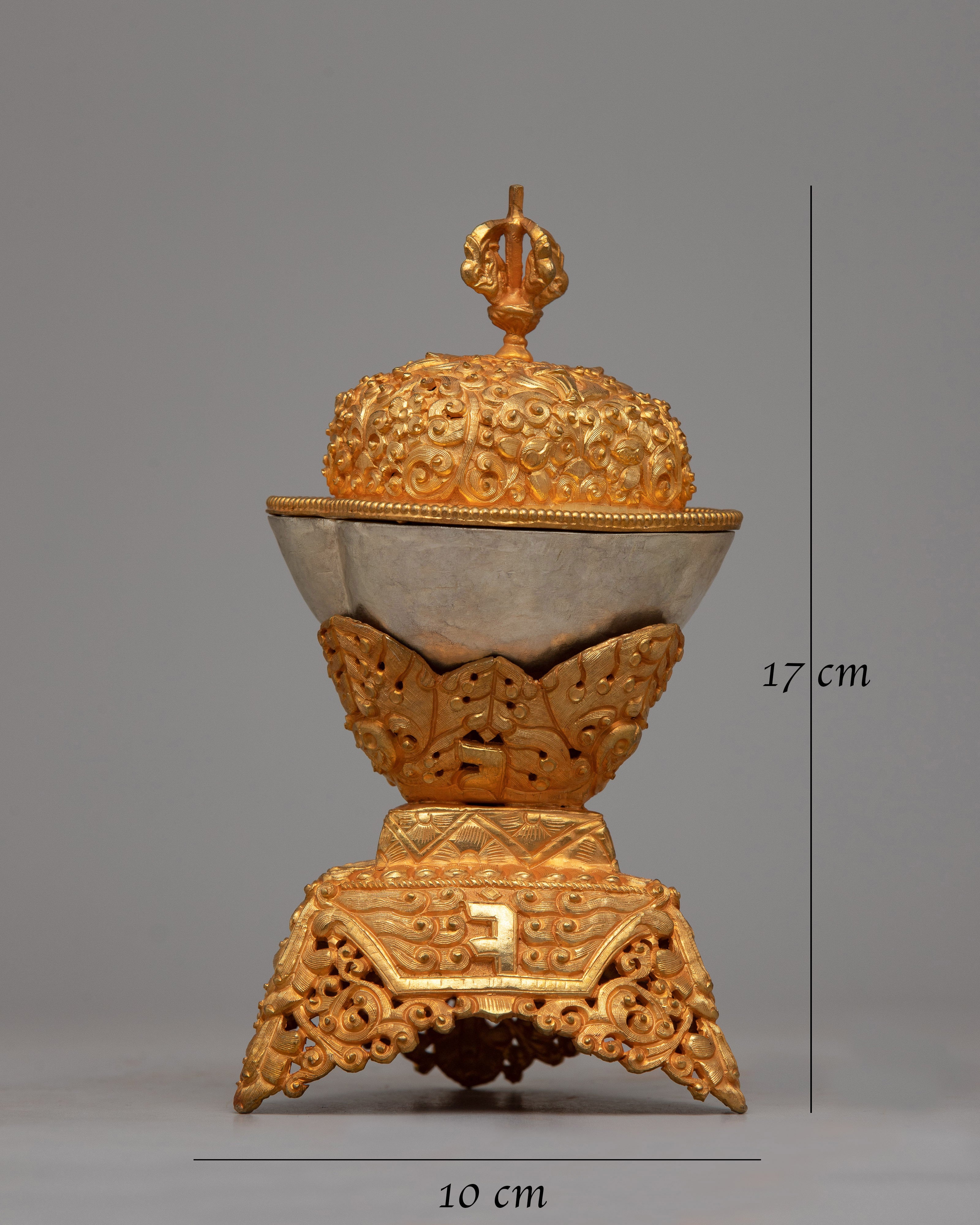 Tibetan Buddhist Kapala Set | Adorned in 24K Gold, Symbolizing Divine Purity