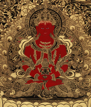 Tibetan Thangka of Long Life Buddha Amitayus | Deity of Immortality and Vitality