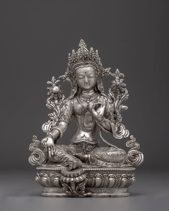 silver-green-tara-statue
