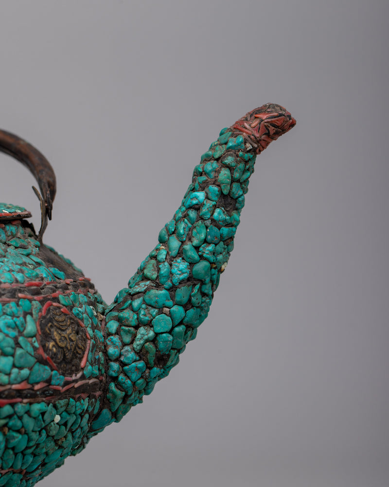 Copper Kettle Tea Pot | Elevating Rituals with Turquoise Stone Adornments