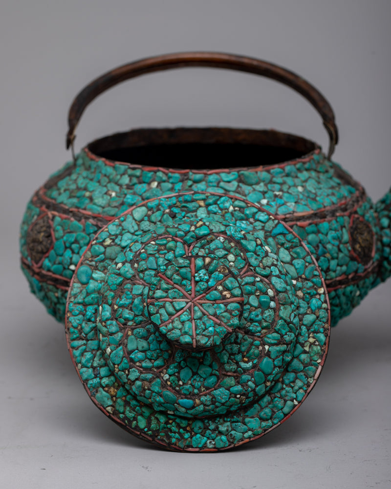 Copper Kettle Tea Pot | Elevating Rituals with Turquoise Stone Adornments