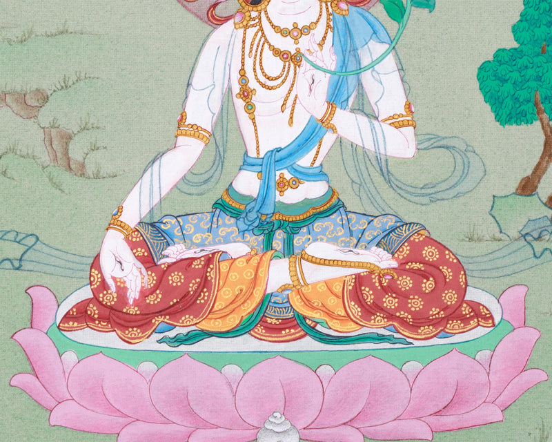 Healing Goddess Thangka, White Tara