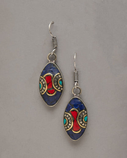 Lapis Lazuli Dangle Earrings Set | Dangle Earrings with White Metal with Silver Plating