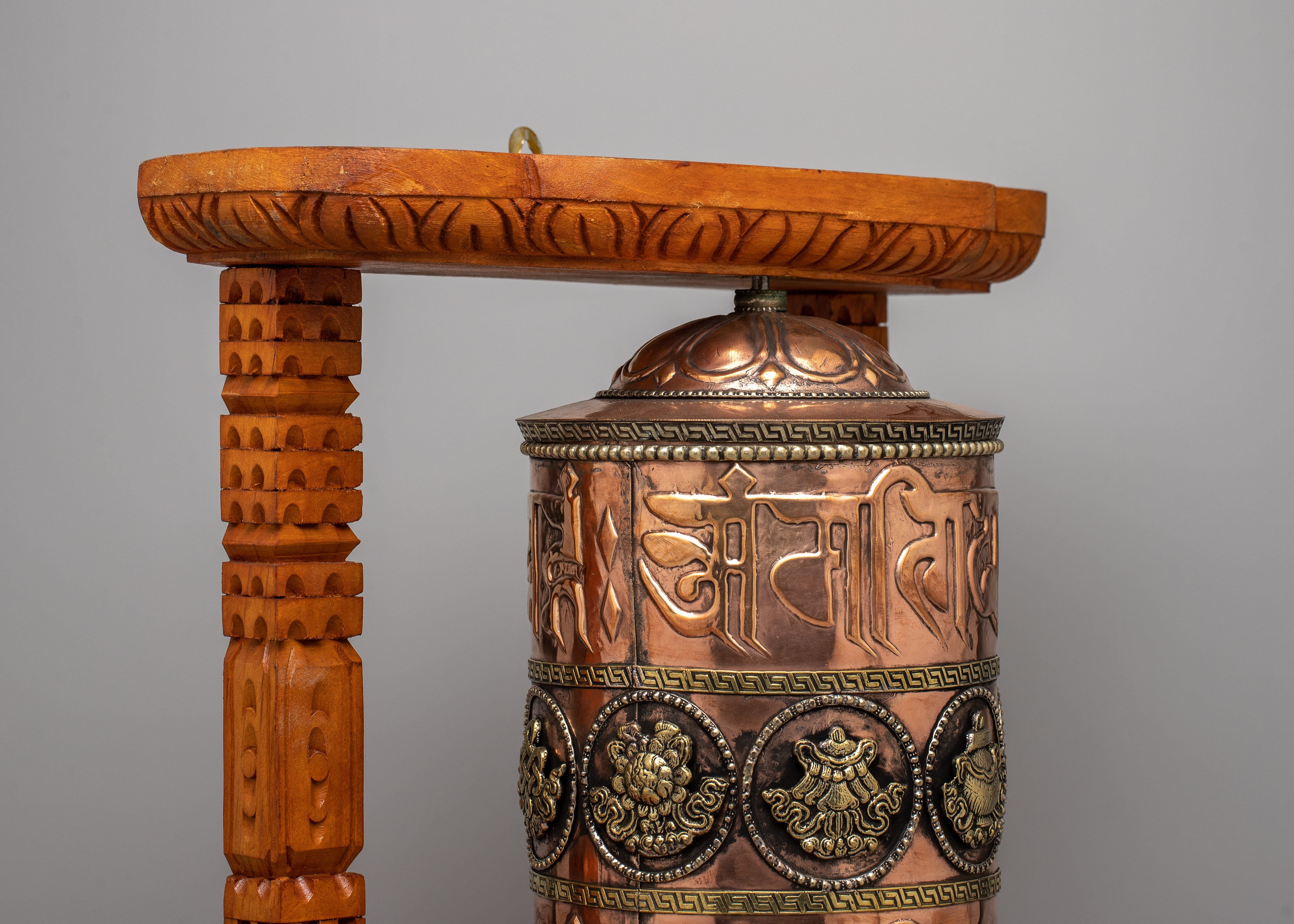 Traditional Wooden Frame Prayer Wheel | Symbol of Devotion and Spiritual Practice