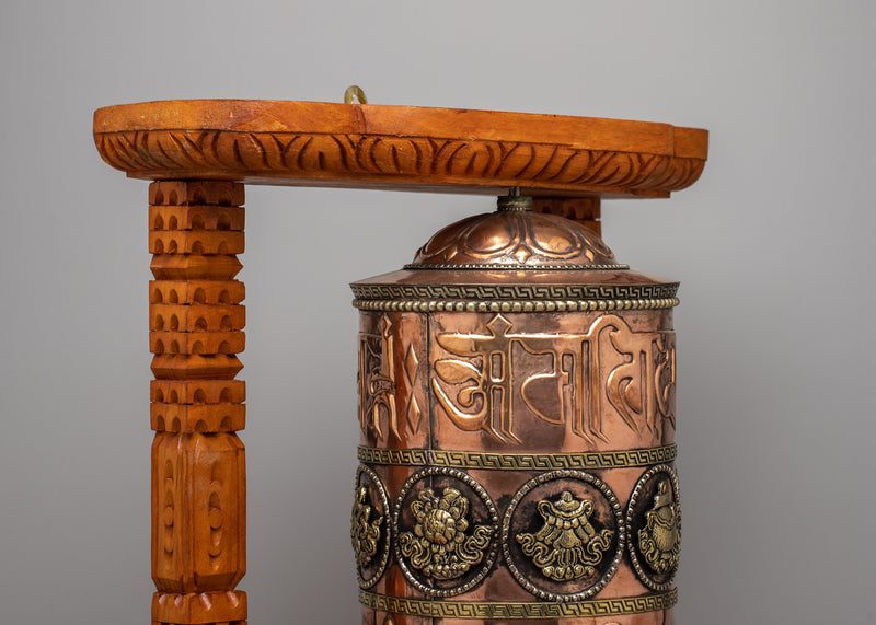 Traditional Wooden Frame Prayer Wheel | Symbol of Devotion and Spiritual Practice