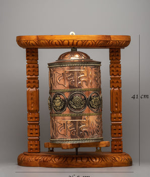 Traditional Wooden Frame Prayer Wheel | Symbol of Devotion and Spiritual Practice