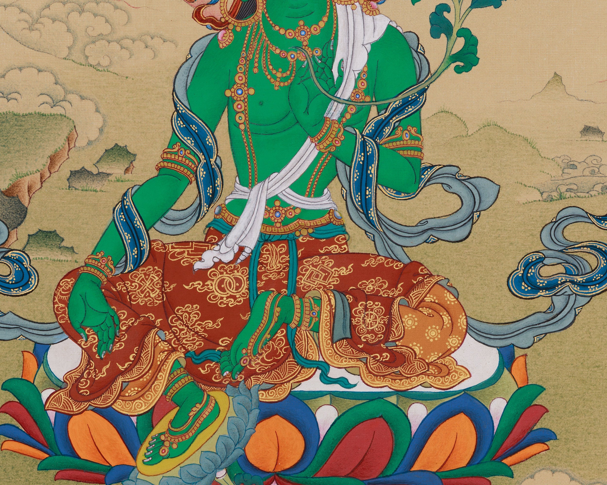Green Tara with Amitabha Buddha Painting | Compassionate Deity and Buddha of Infinite Light