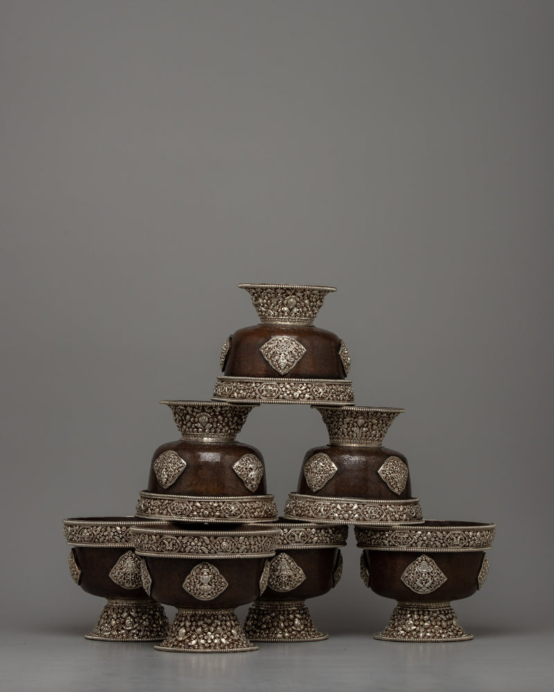 Offering Bowls Buddhist Set | Handcrafted Traditional Vessels for Sacred Devotion