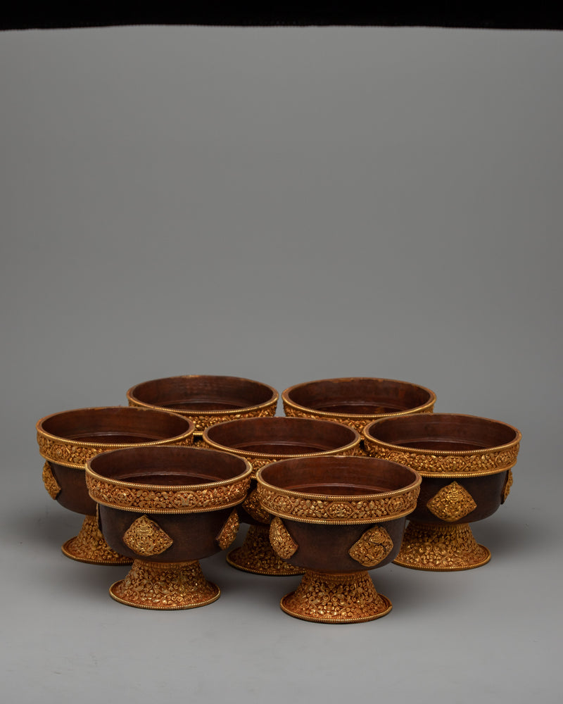 Tibetan Water Bowl Offering Set | Enhancing Spiritual Practices with Traditional Ritual Vessels