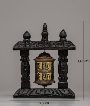 Wood Prayer Wheel Nepal | Invoking Spiritual Harmony and Blessings