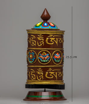 Buddhist Mantra Prayer Wheel | Crafted in Copper with Acrylic Painting for Sacred Devotion