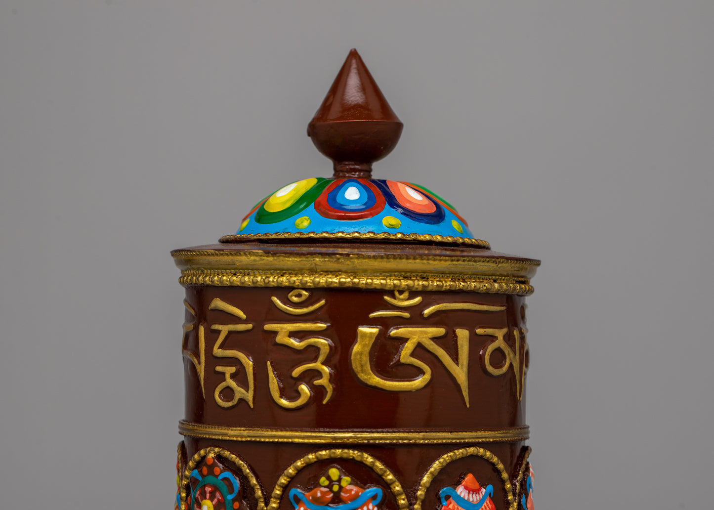 Buddhist Mantra Prayer Wheel | Crafted in Copper with Acrylic Painting for Sacred Devotion