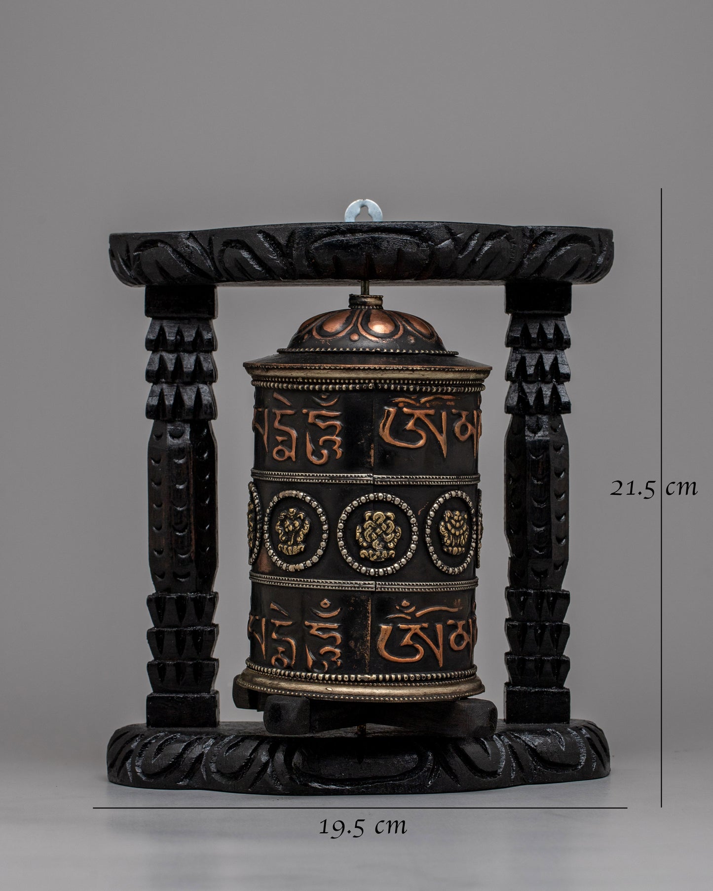 Buddhist Prayer Wheel Mantra Carved with Wooden Frame - Evamratna