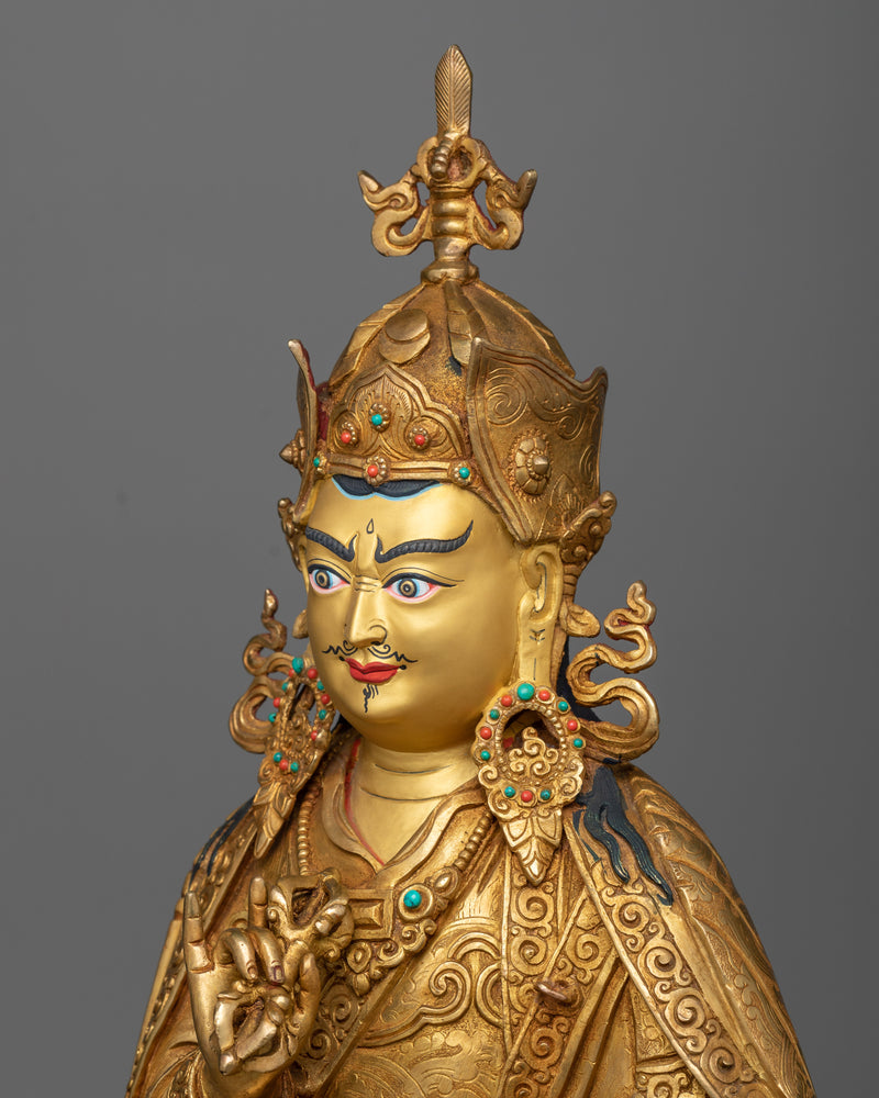 Guru Rinpoche Padmasambhava Statue | Copper with 24K Gold Plating for Divine Radiance