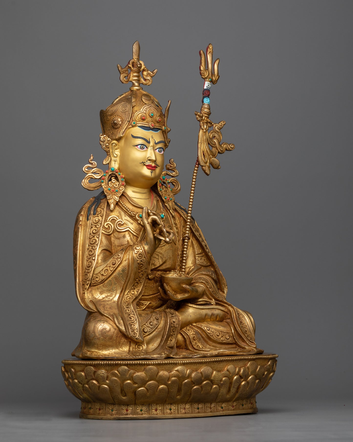 Guru Rinpoche Padmasambhava Statue | Copper with 24K Gold Plating for Divine Radiance