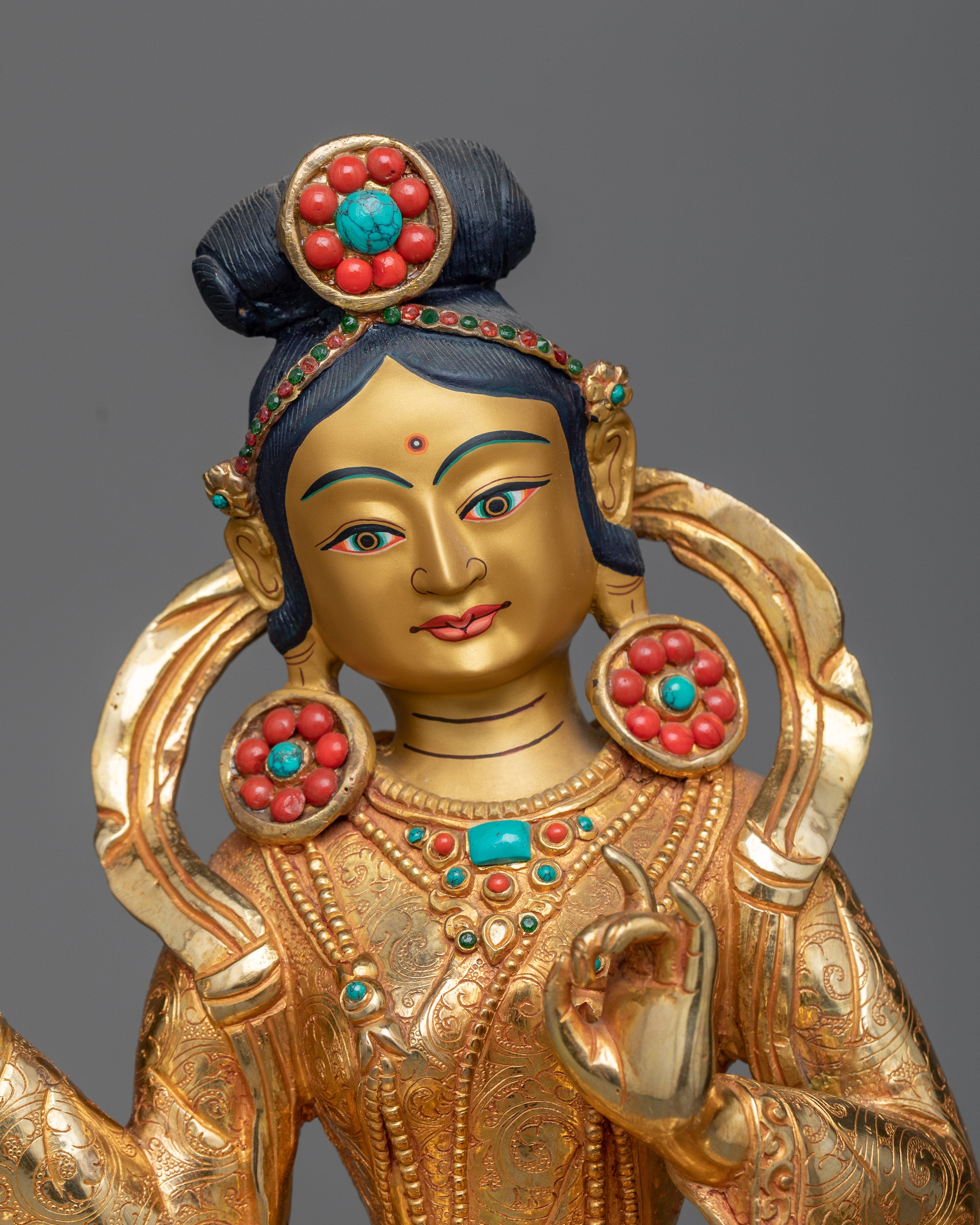 Guru Rinpoche and Two Disciples Statue | Serene Presence in Gleaming Copper