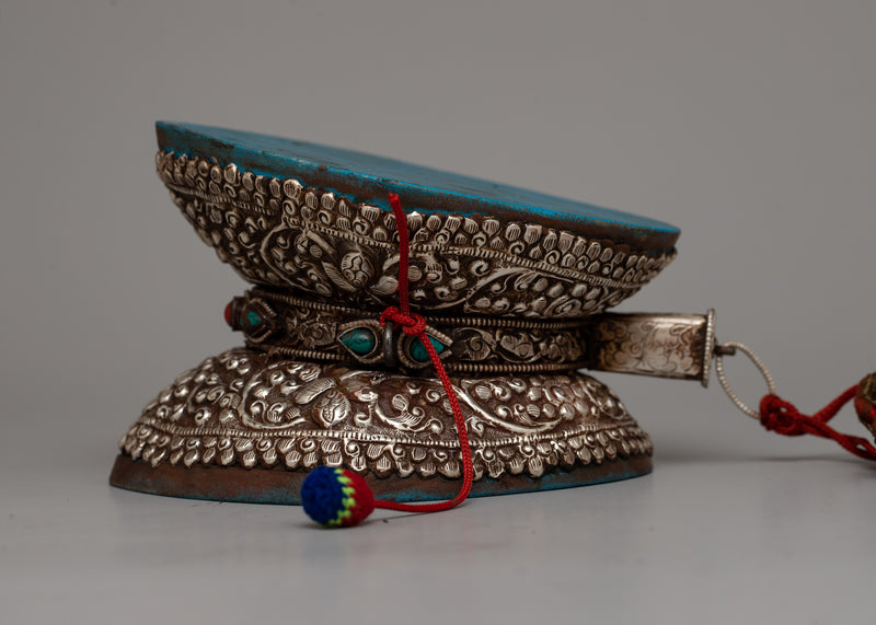 Silver Tibetan Damaru | Instrument Symbolizing Divine Sound and Ritualistic Practice