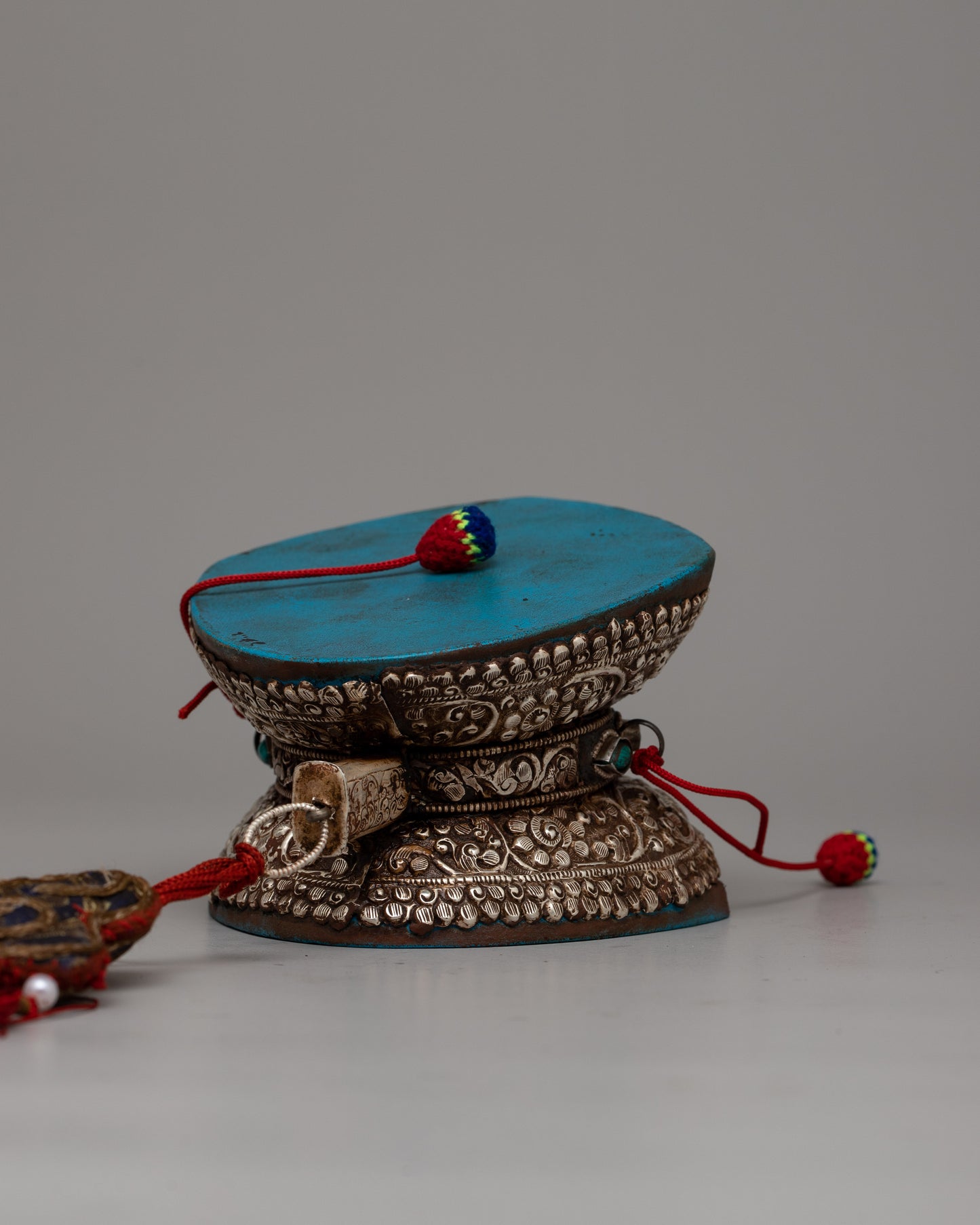 Silver Tibetan Damaru | Instrument Symbolizing Divine Sound and Ritualistic Practice