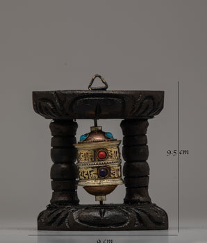 Buddhist Prayer Wheel Nepal | Embrace Sacred Wheel with Copper and Wooden Frame