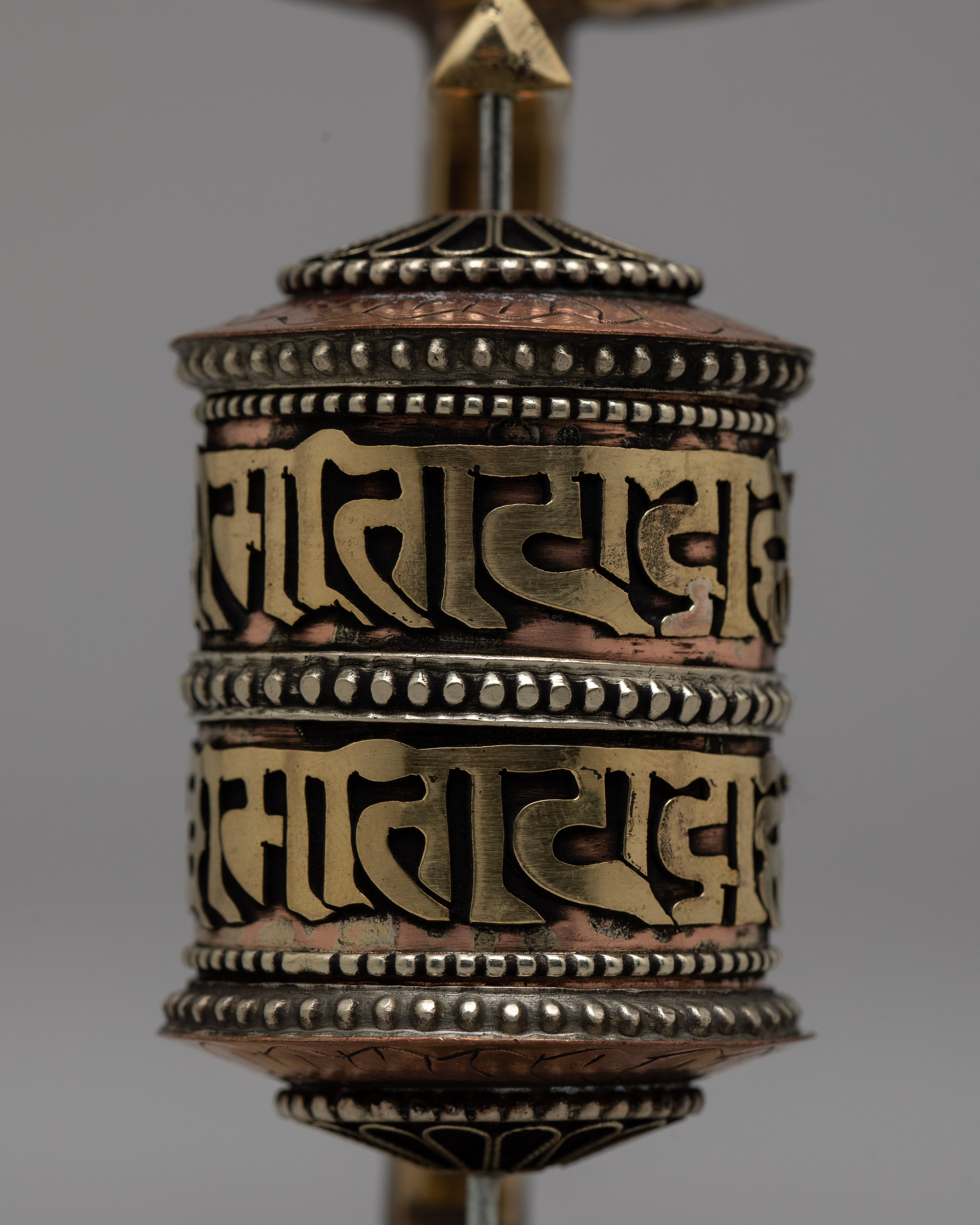 Stupa Prayer Wheel | Crafted in Copper and Brass, Radiating Sacred Energy and Devotion