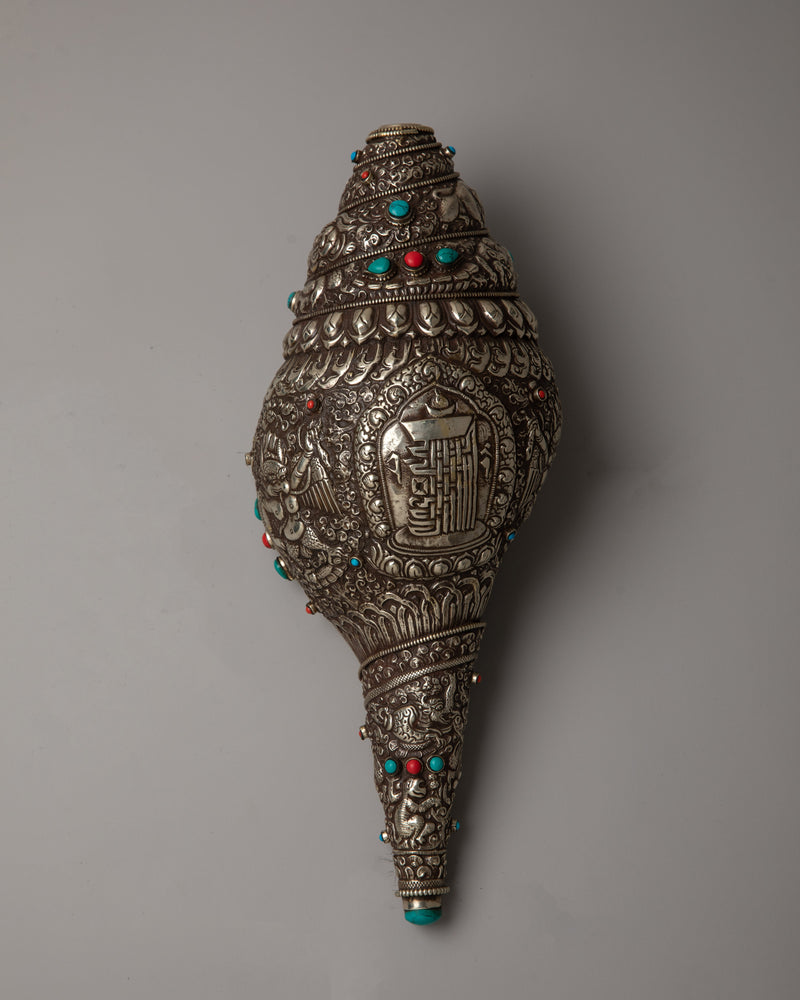 White Metal Pooja Shankh | Sacred Conch Shell for Rituals and Spiritual Practices