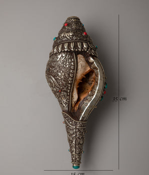 White Metal Pooja Shankh | Sacred Conch Shell for Rituals and Spiritual Practices