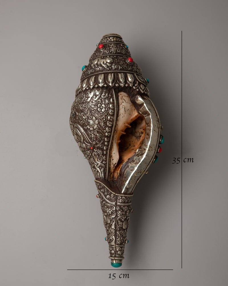 White Metal Pooja Shankh | Sacred Conch Shell for Rituals and Spiritual Practices