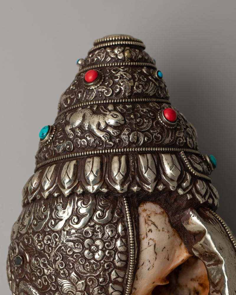 White Metal Pooja Shankh | Sacred Conch Shell for Rituals and Spiritual Practices