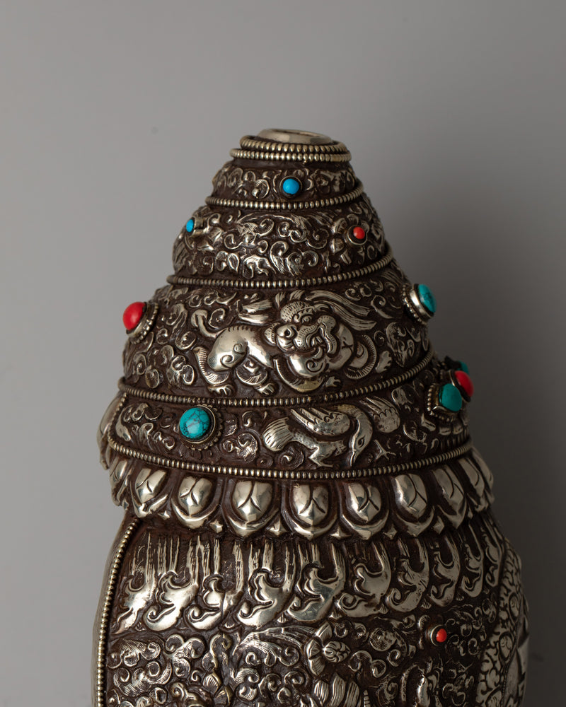 White Metal Pooja Shankh | Sacred Conch Shell for Rituals and Spiritual Practices