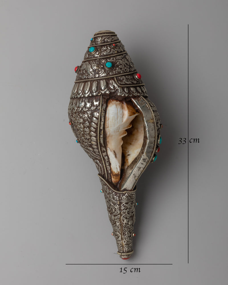 White Metal Conch Shankh | Symbol of Purity and Divine Resonance in Spiritual Rituals