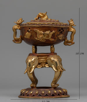 Tibetan Copper Incense Burner | Traditional Vessel for Ritualistic Aromatherapy and Meditation