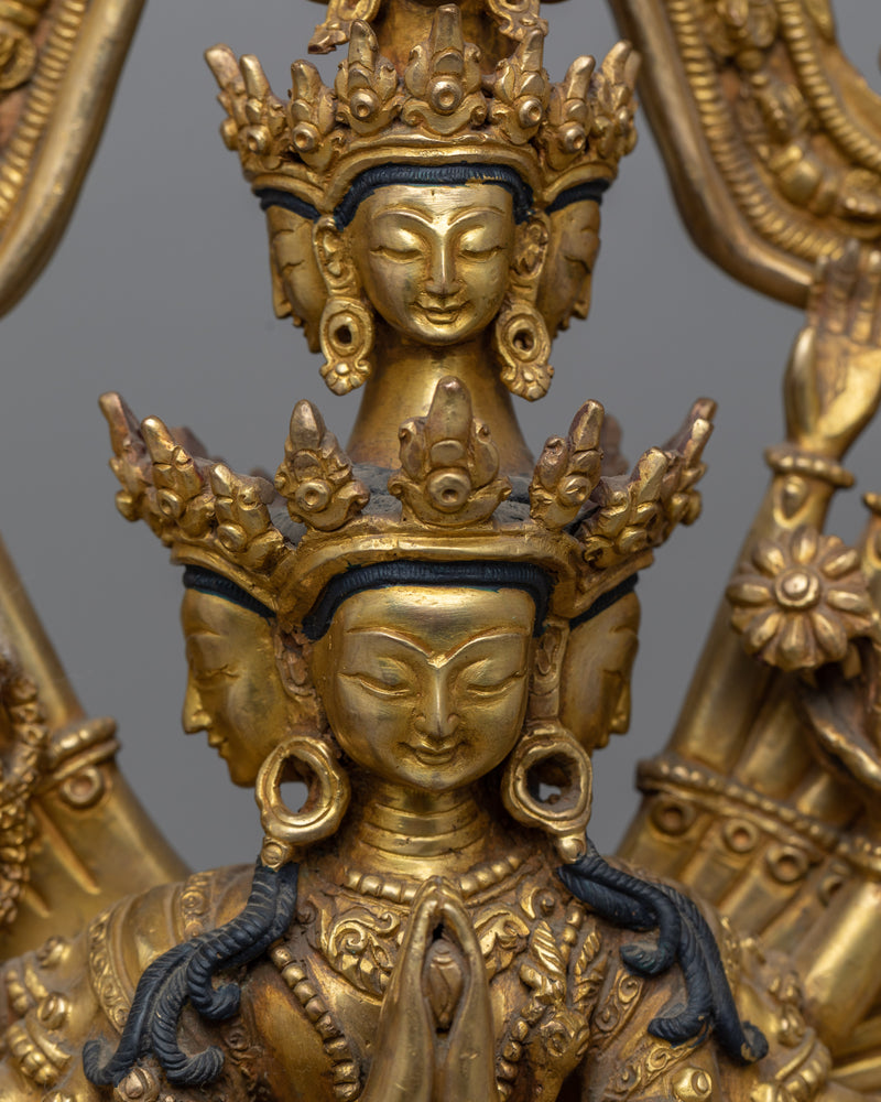 Thousand Armed Avalokiteshvara Statue | Religious Himalayan Genuine Sculpture