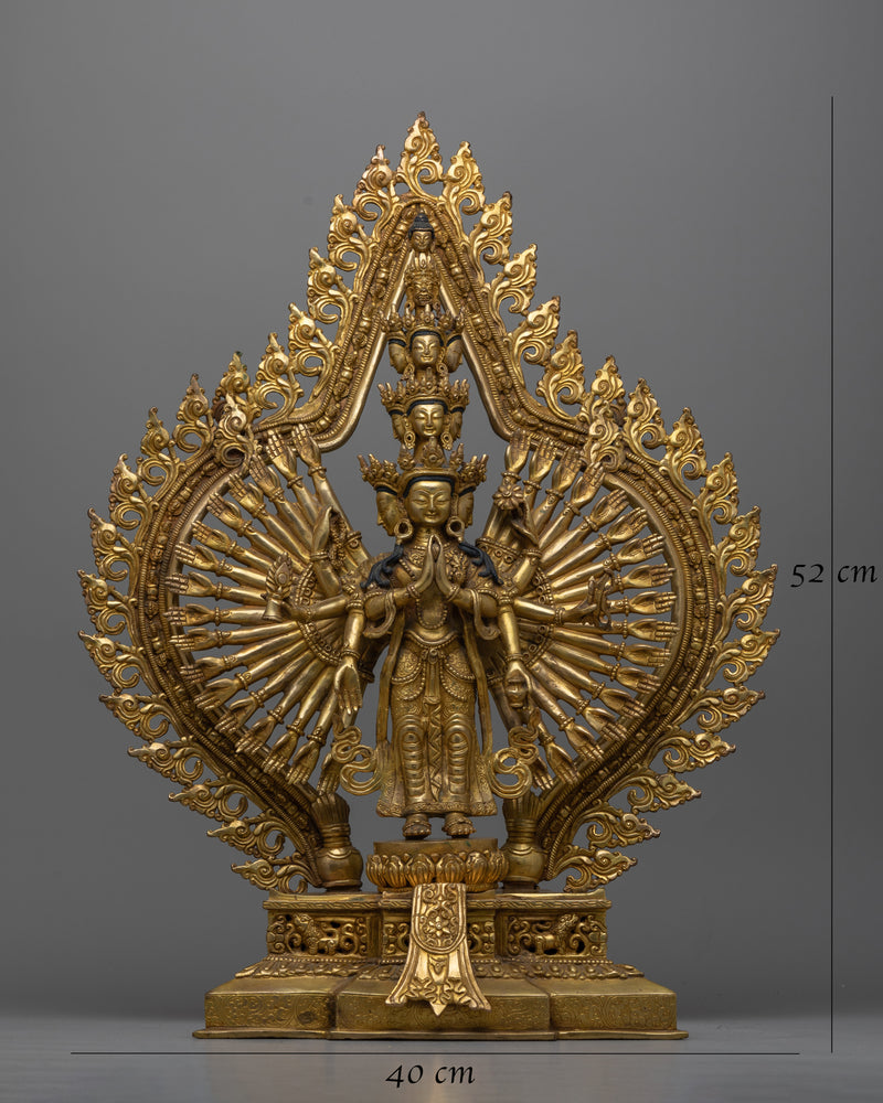 Thousand Armed Avalokiteshvara Statue | Religious Himalayan Genuine Sculpture