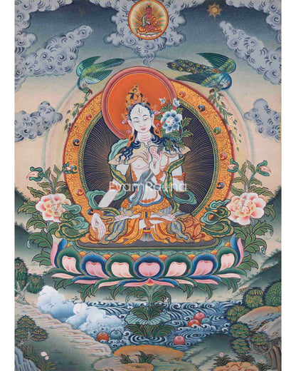 Goddess of Compassion White Tara Thangka Print | Traditional Buddhist Artwork | Gift Ideas