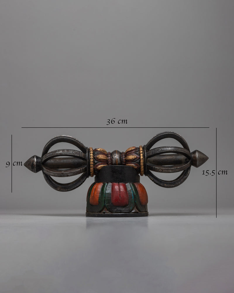 Tibetan Vajra on Wooden Stand | Fusion of Spiritual Symbolism and Natural Elegance