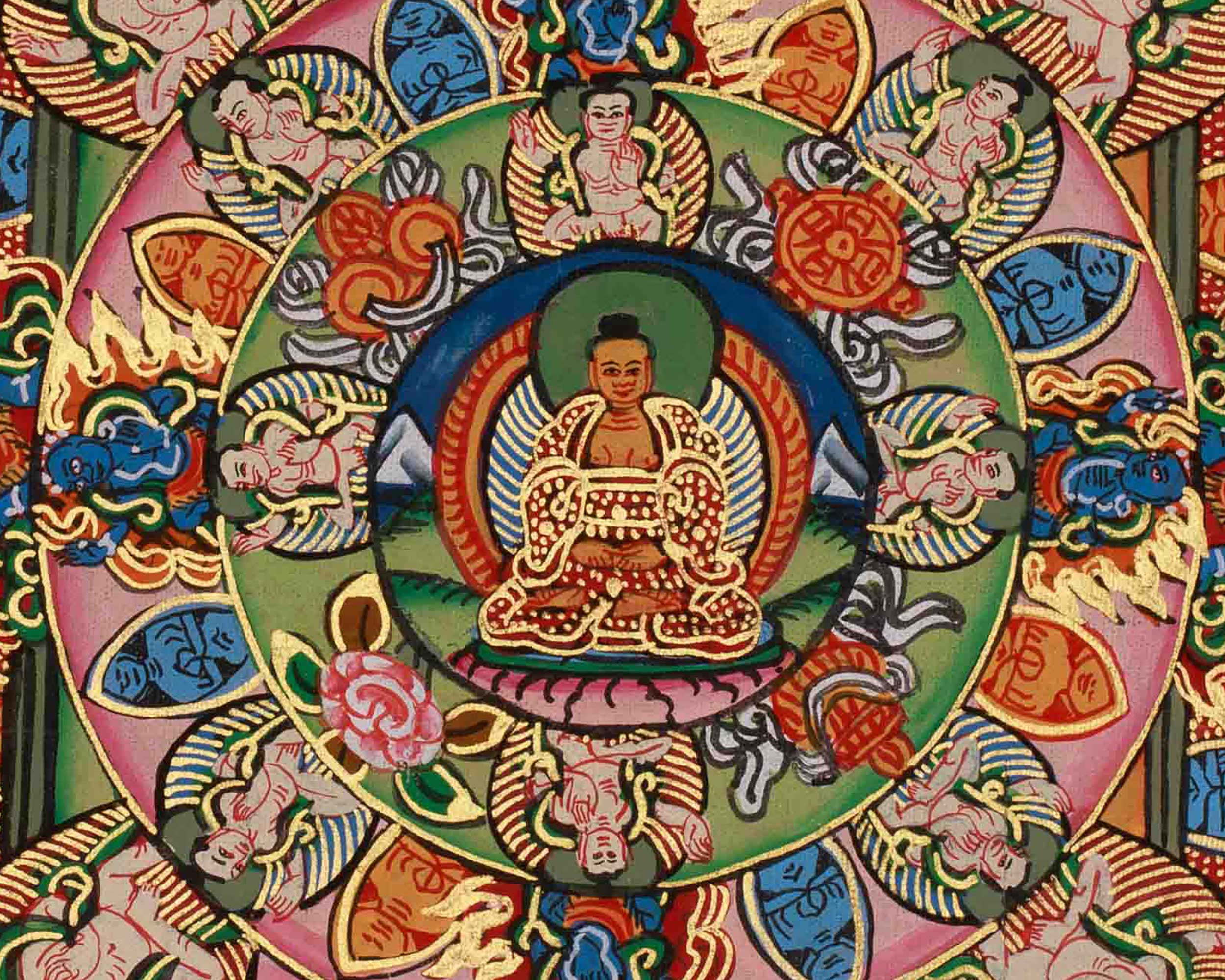 Himalayan Buddha Mandala Artwork | Buddhist Thangka Of Wisdom and Awakened Energy | Spiritual Home Decor