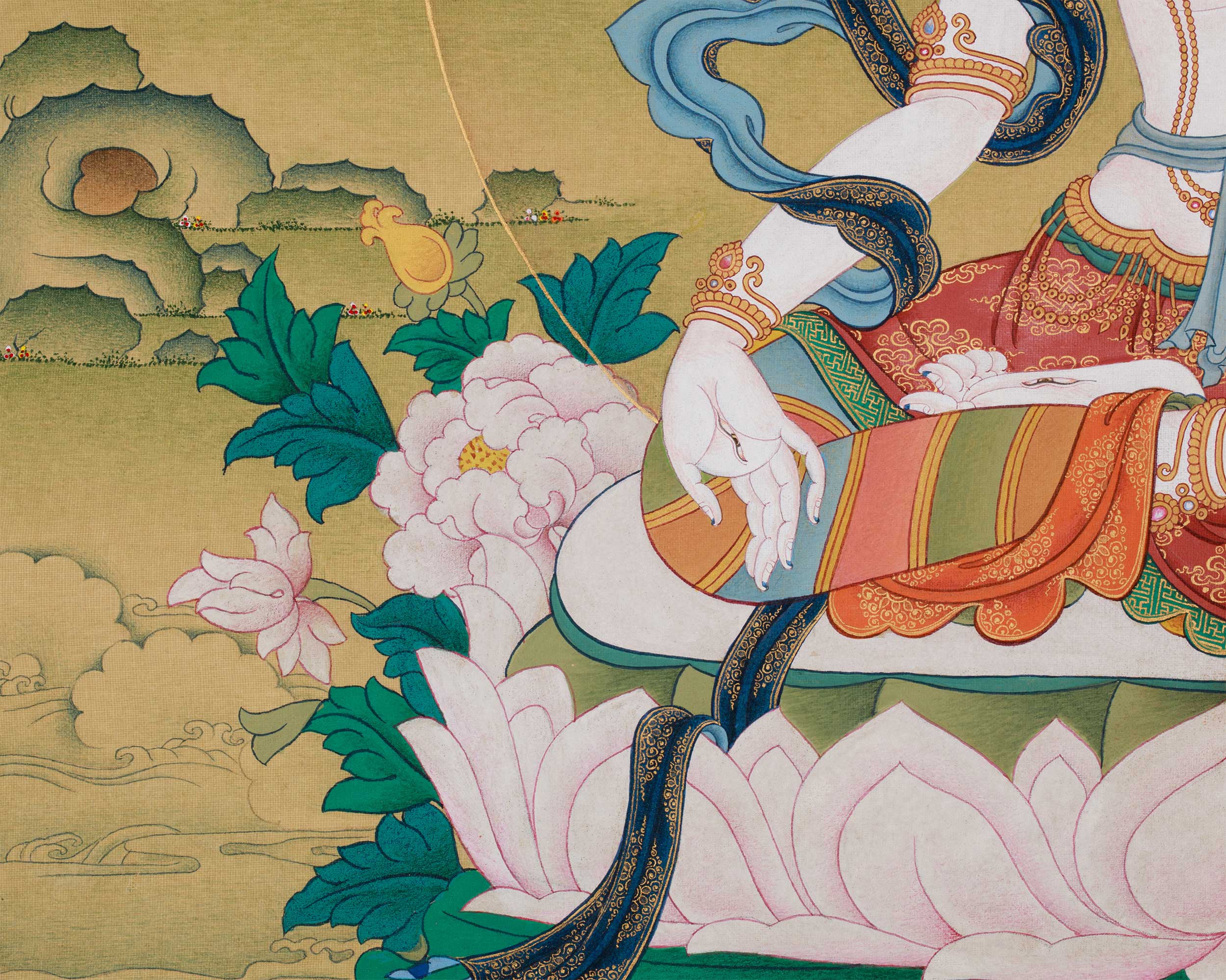 Female Buddhist Goddess White Tara Thangka | Longevity, Healing & Compassion