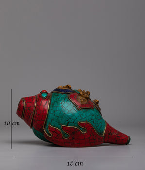 Pancha Buddha Carved Conch Shell | Pancha Buddha Conch Shell for Spiritual Worship