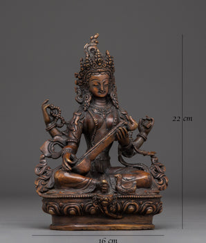 Oxidized Copper Saraswati with Veena Statue